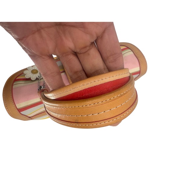 Coach Striped Canvas Leather Trim Shoulder Bag Flower Charm - Picture 3 of 10